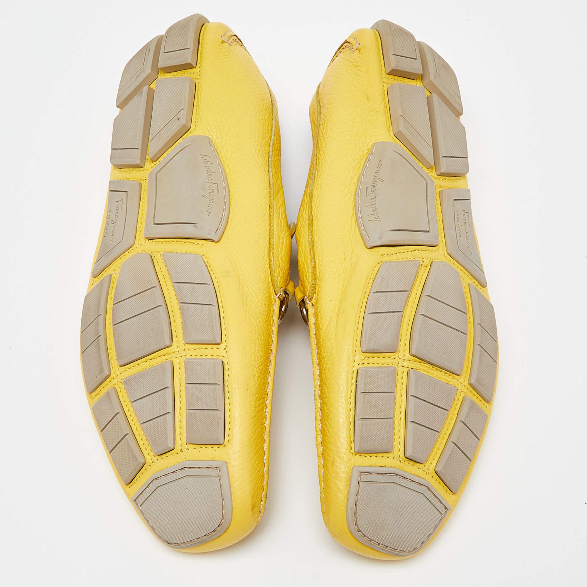 Salvatore Ferragamo Yellow Leather Parigi Slip On Loafers Size 48 For Sale 3