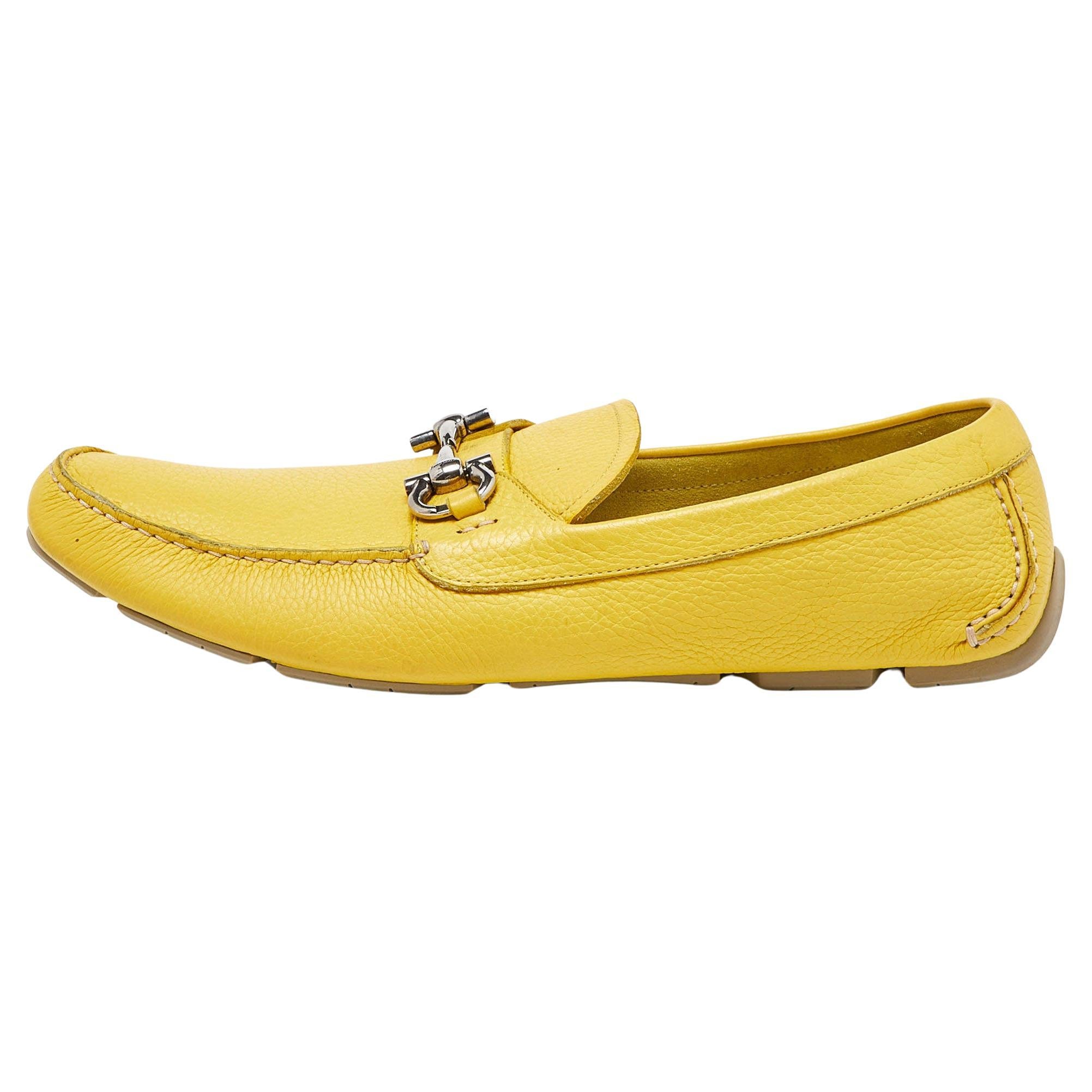 Salvatore Ferragamo Yellow Leather Parigi Slip On Loafers Size 48 For Sale