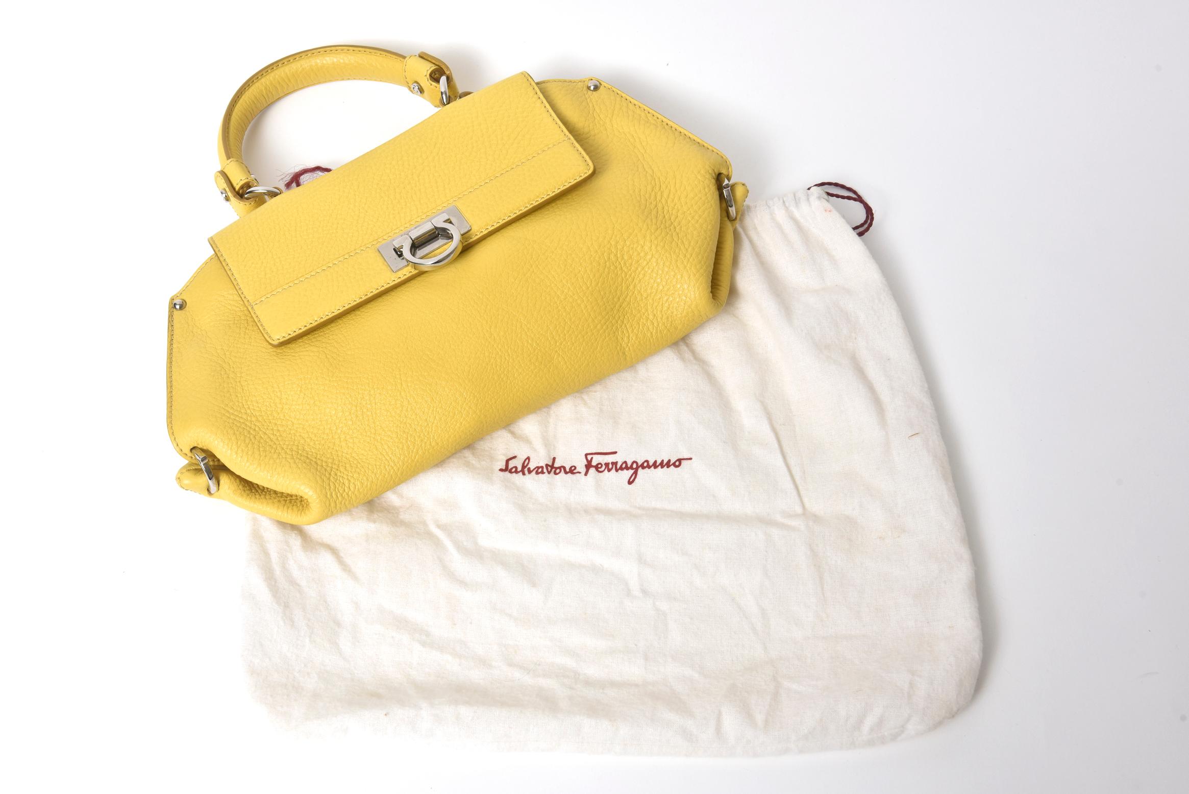 Salvatore Ferragamo Yellow Leather Sofia Satchel Purse Bag 1