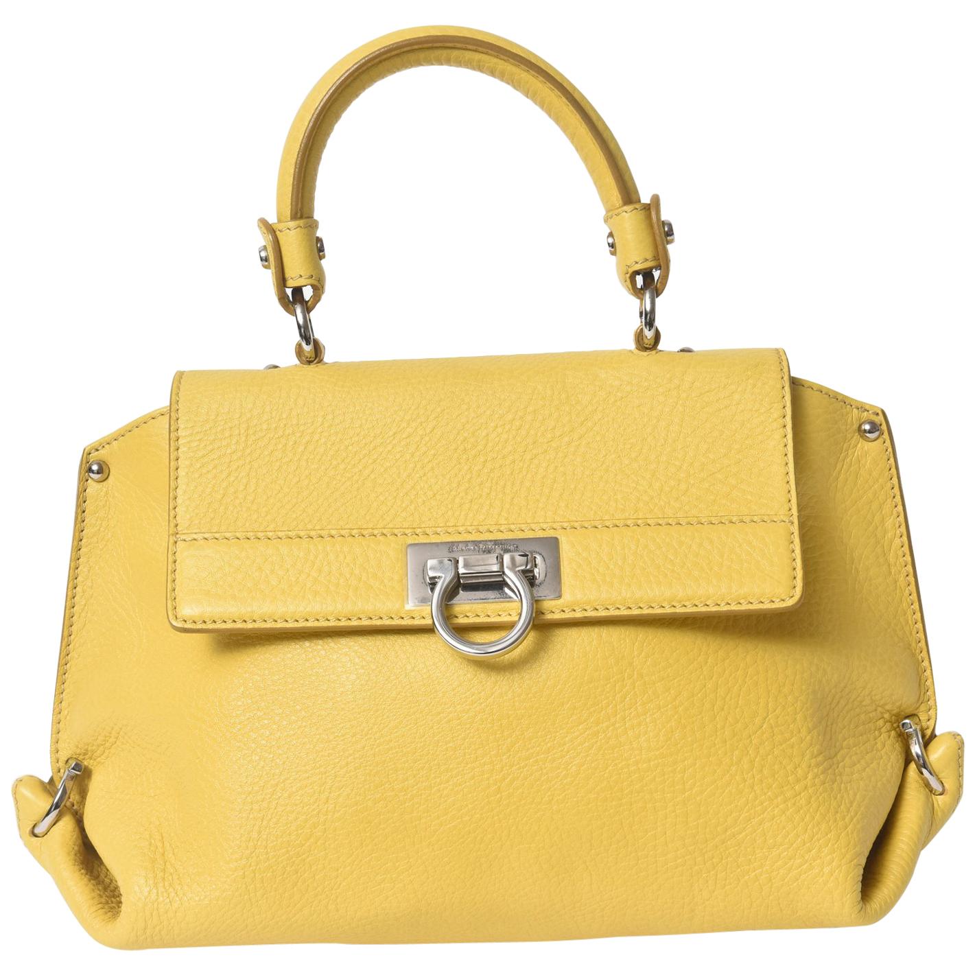 Salvatore Ferragamo Yellow Leather Sofia Satchel Purse Bag