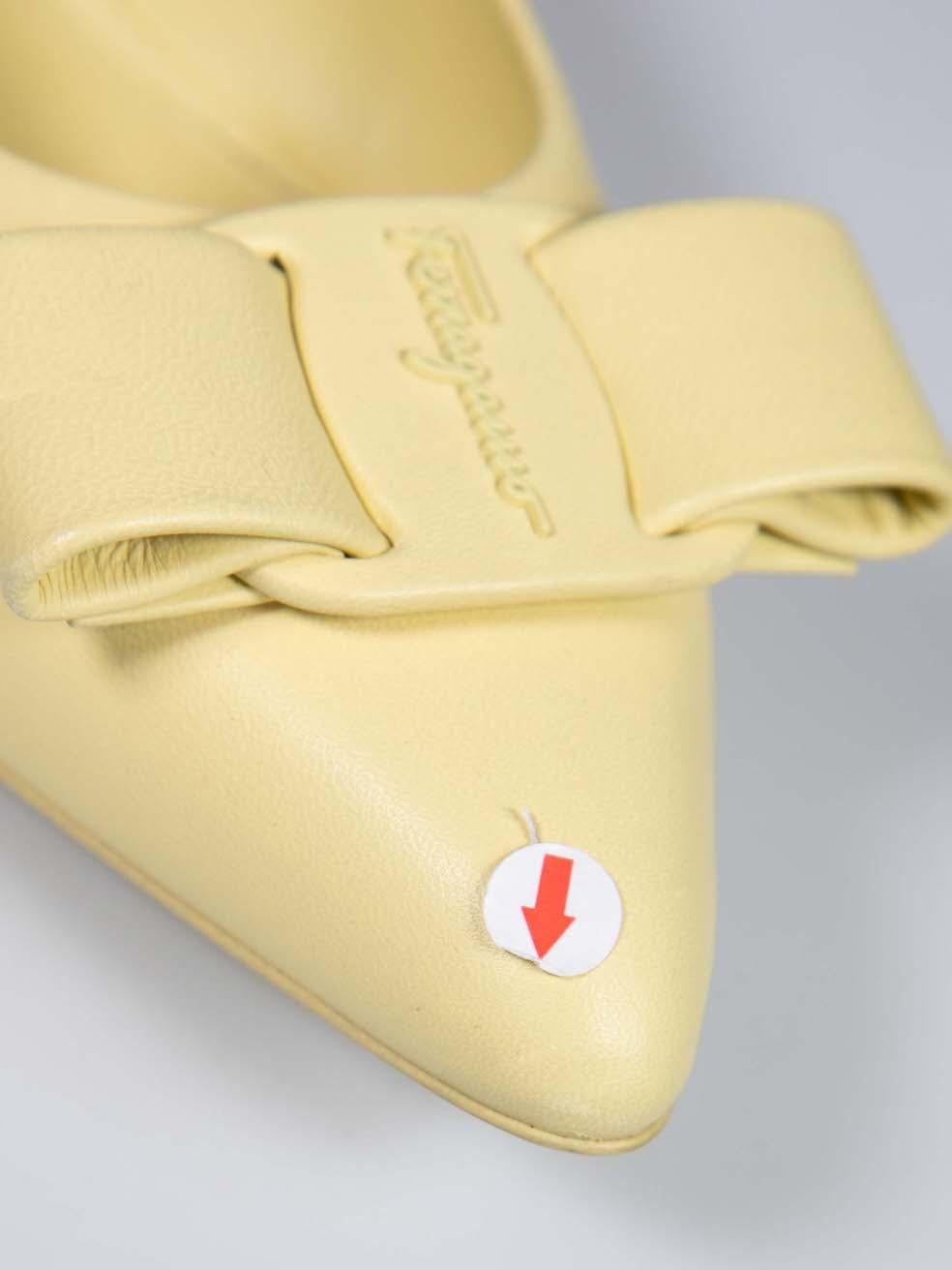 Salvatore Ferragamo Yellow Leather Vara Bow Flats Size US 5.5 3
