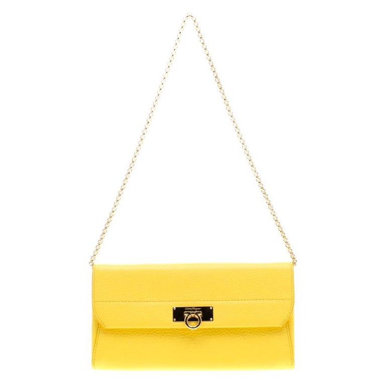 Salvatore Ferragamo Yellow Leather Wallet on Chain For Sale at 1stDibs