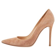 Gianvito Rossi Beige Suede Gianvito 105 Pointed Toe Pumps 