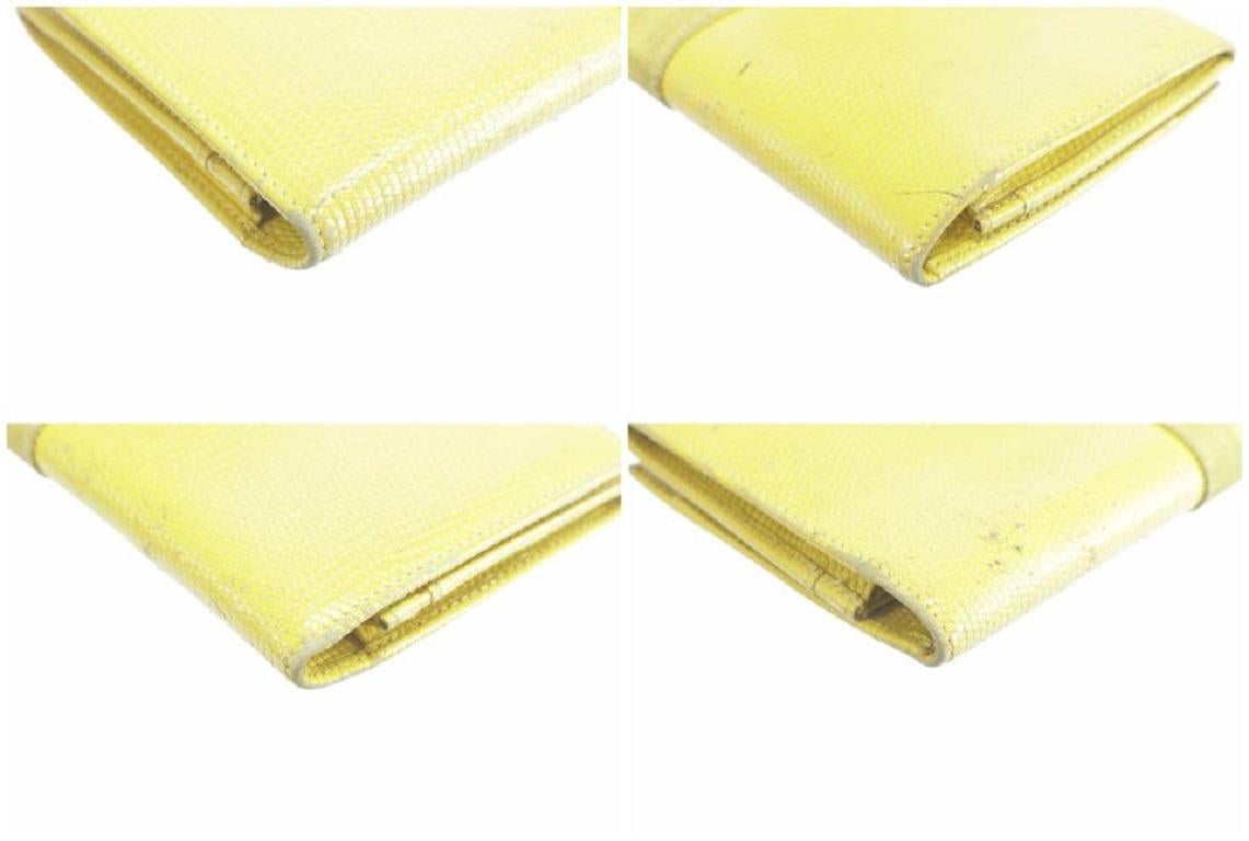 Salvatore Ferragamo Yellow Lizard Long Flap Bifold Wallet 11FKR0113 For Sale 6