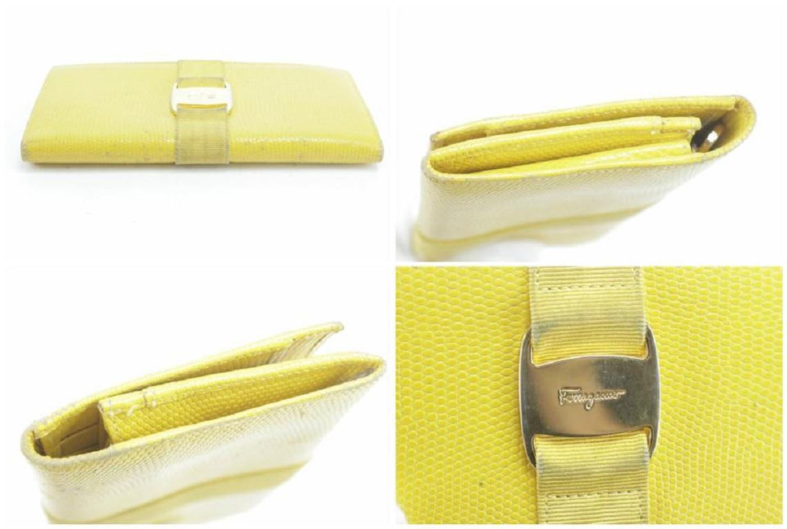 Women's Salvatore Ferragamo Yellow Lizard Long Flap Bifold Wallet 11FKR0113 For Sale
