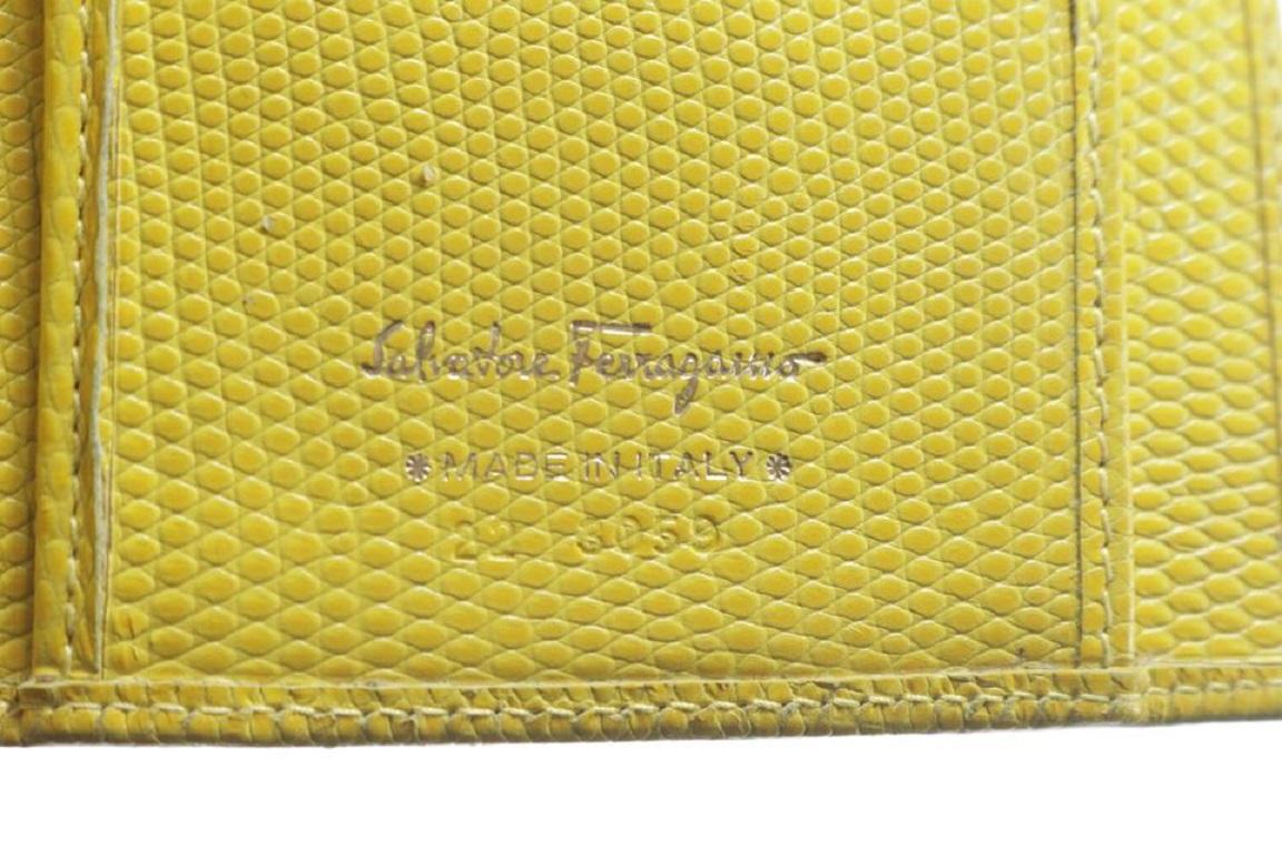 Salvatore Ferragamo Yellow Lizard Long Flap Bifold Wallet 11FKR0113 For Sale 1