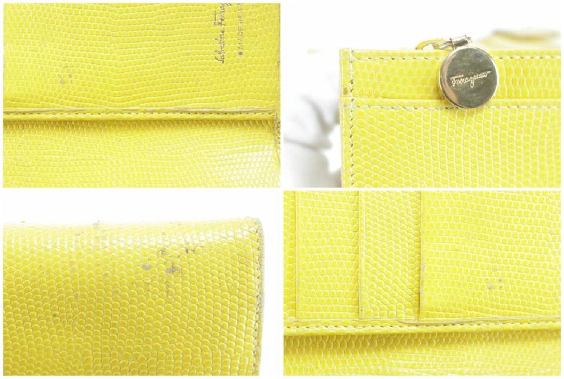 Salvatore Ferragamo Yellow Lizard Long Flap Bifold Wallet 11FKR0113 For Sale 2
