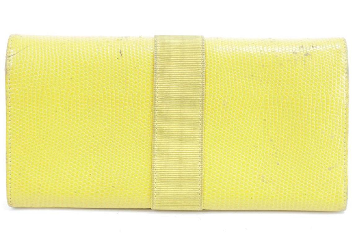 Salvatore Ferragamo Yellow Lizard Long Flap Bifold Wallet 11FKR0113 For Sale 3