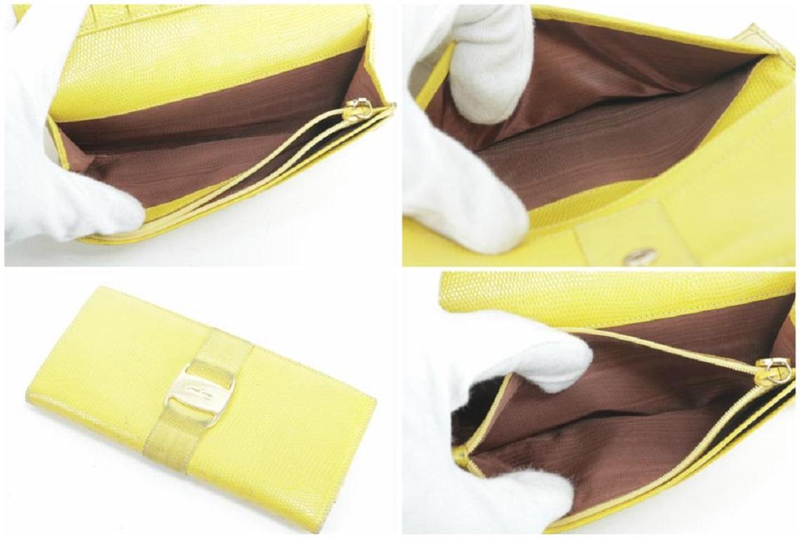 Salvatore Ferragamo Yellow Lizard Long Flap Bifold Wallet 11FKR0113 For Sale 4