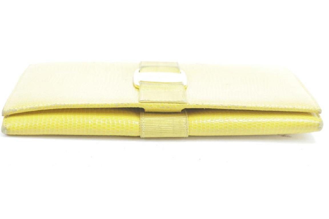 Salvatore Ferragamo Yellow Lizard Long Flap Bifold Wallet 11FKR0113 For Sale 5