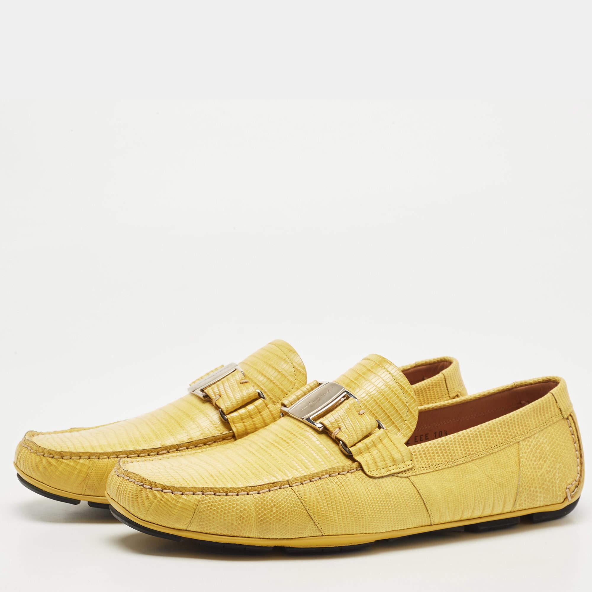 Salvatore Ferragamo Yellow Lizard Sardegna Loafers Size 44.5 1