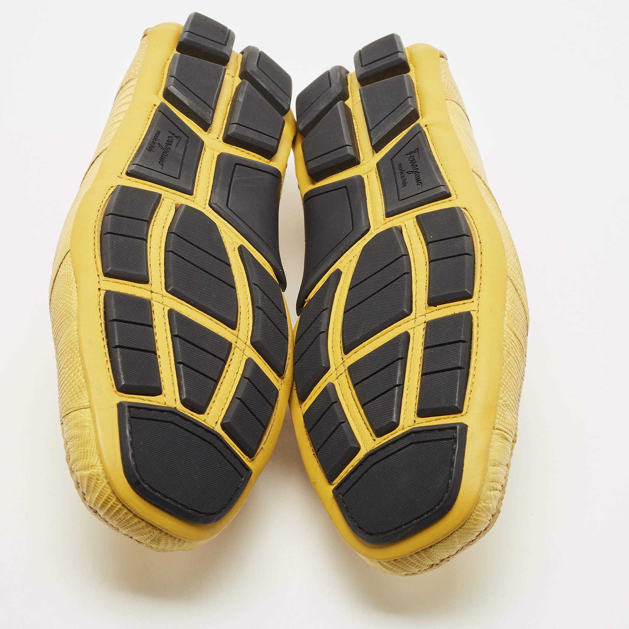 Salvatore Ferragamo Yellow Lizard Sardegna Loafers Size 44.5 2