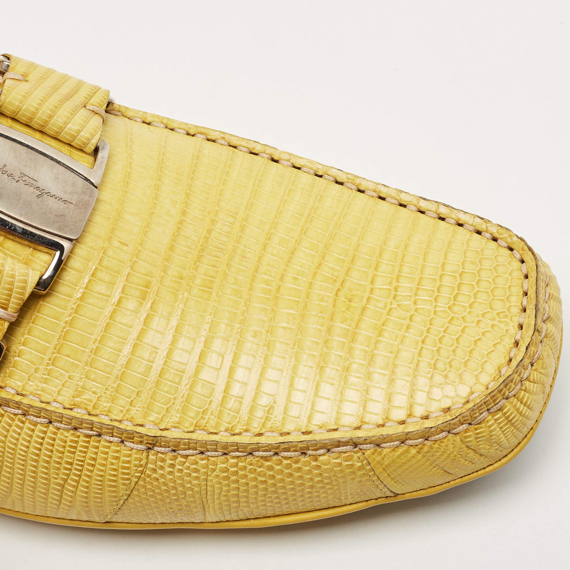 Salvatore Ferragamo Yellow Lizard Sardegna Loafers Size 44.5 4