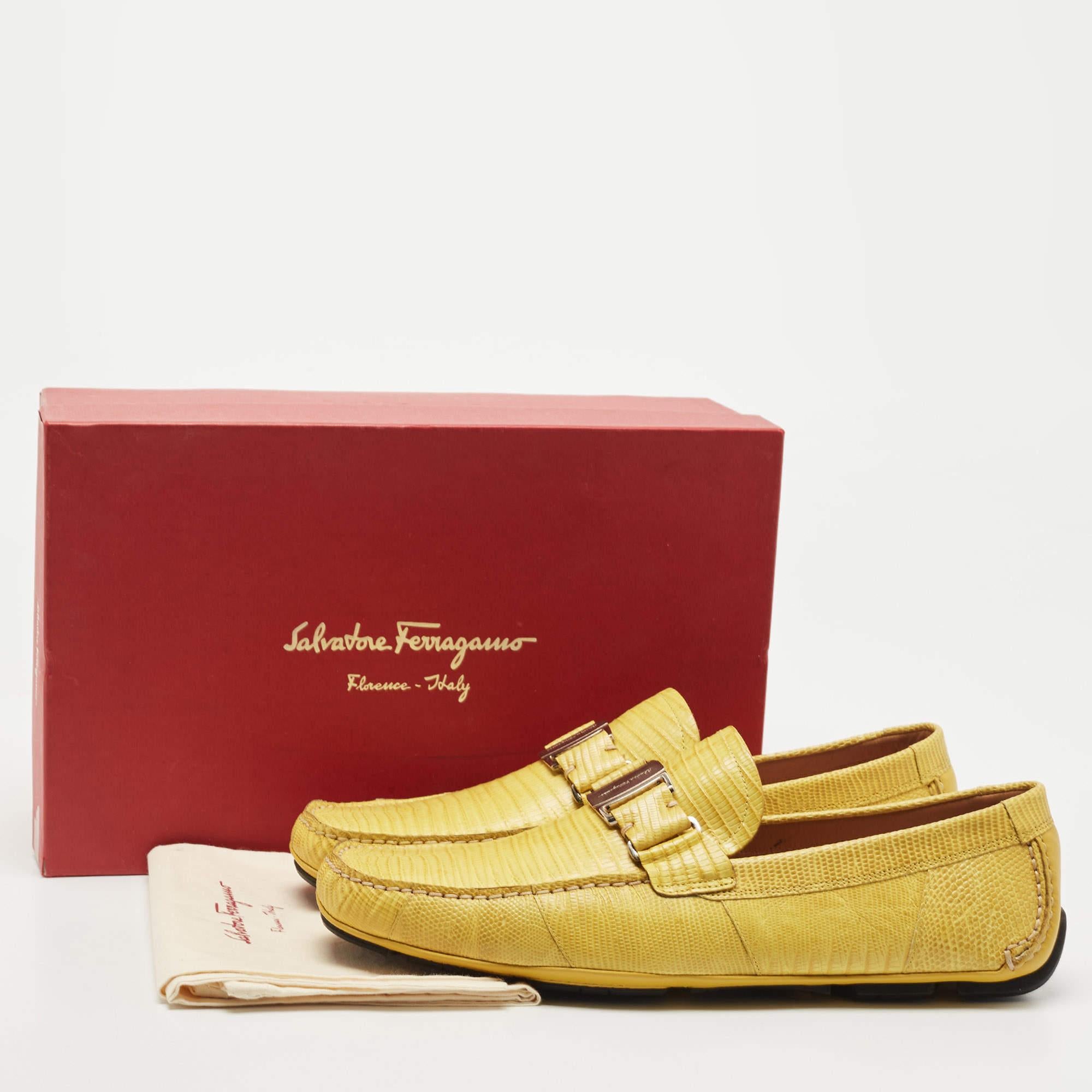 Salvatore Ferragamo Yellow Lizard Sardegna Loafers Size 44.5 6
