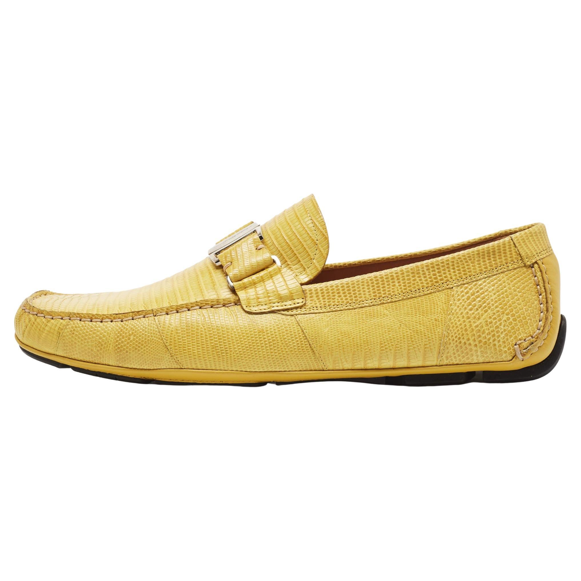 Salvatore Ferragamo Yellow Lizard Sardegna Loafers Size 44.5