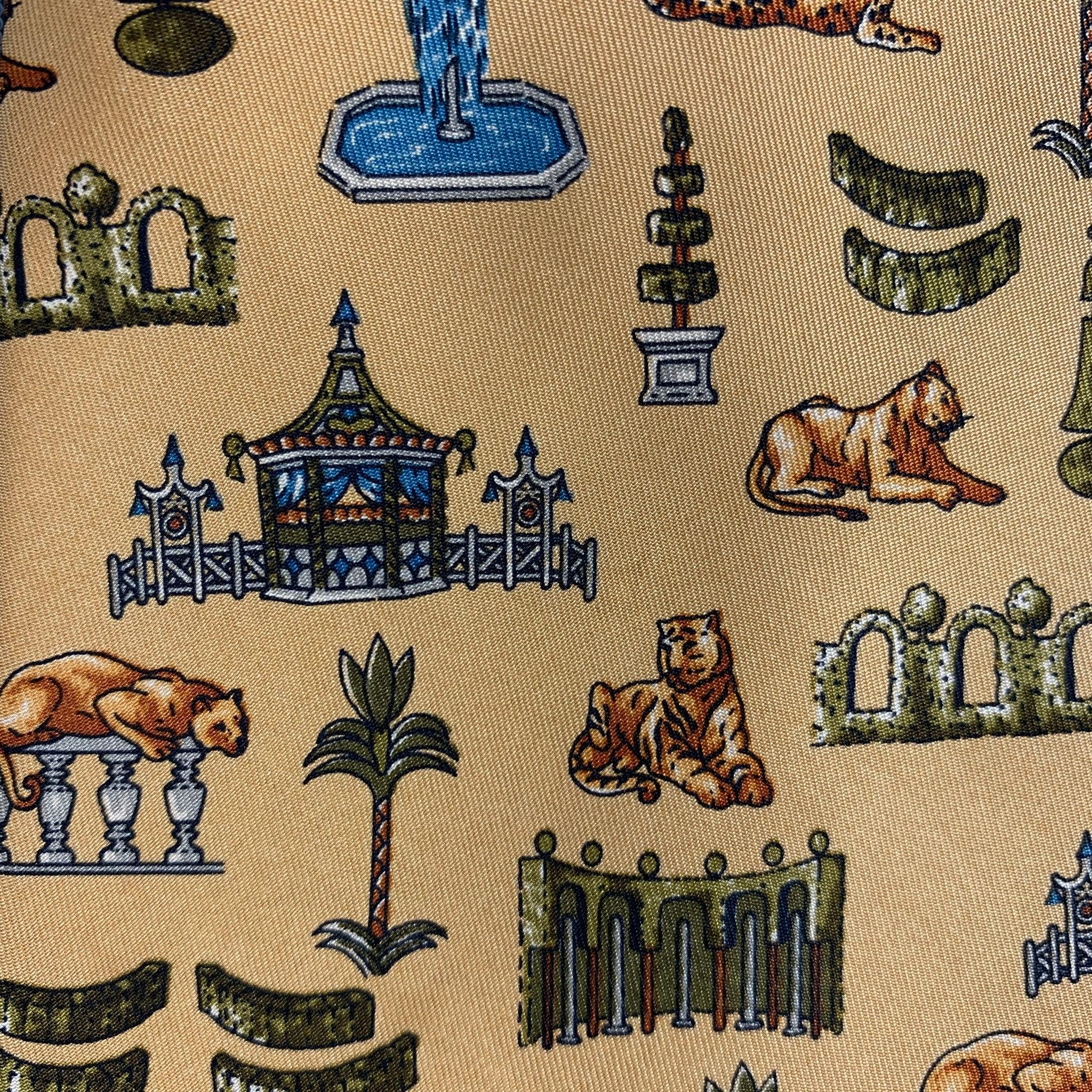 SALVATORE FERRAGAMO Yellow Multicolour Tapestry Silk Tie In Good Condition In San Francisco, CA