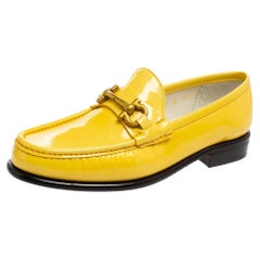 Salvatore Ferragamo Yellow Patent Leather Gancini Loafers Size 38.5