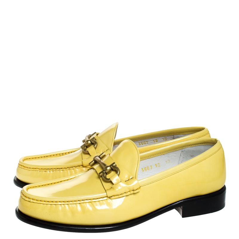 Salvatore Ferragamo Yellow Patent Leather Mason Loafers Size 44 1