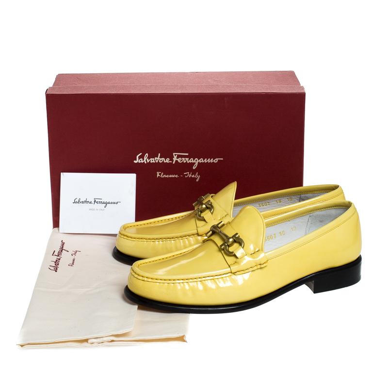 Salvatore Ferragamo Yellow Patent Leather Mason Loafers Size 44 4