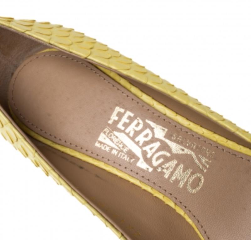 Salvatore Ferragamo Yellow Python Susi Pointed Toe Pumps Size 37.5 For Sale 1