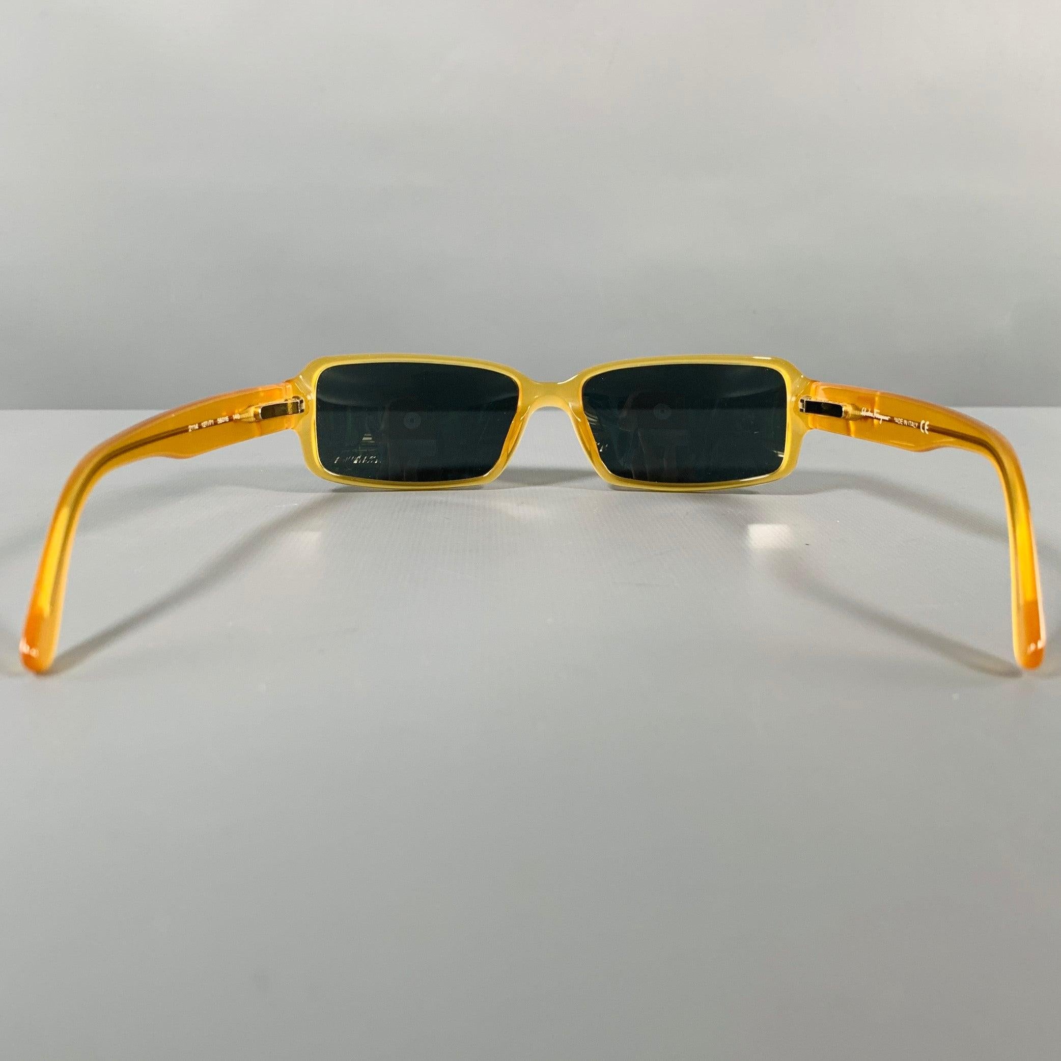 SALVATORE FERRAGAMO Yellow Rectangle Sunglasses In Good Condition For Sale In San Francisco, CA
