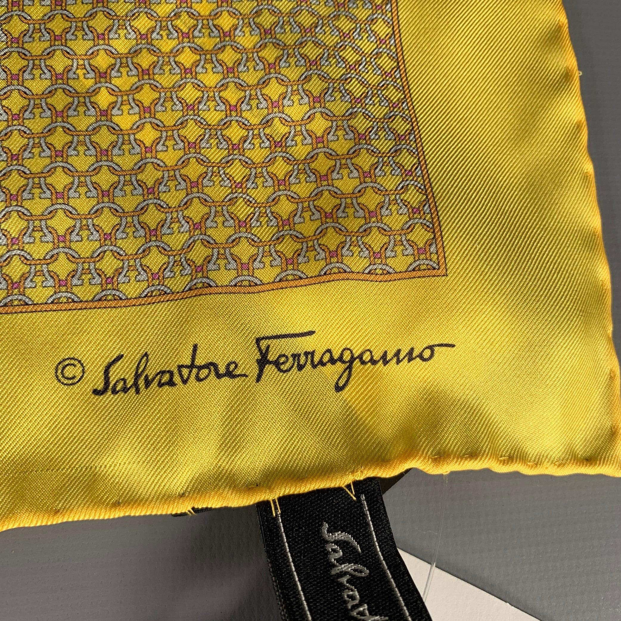 Brown SALVATORE FERRAGAMO Yellow White Abstract Pocket Square