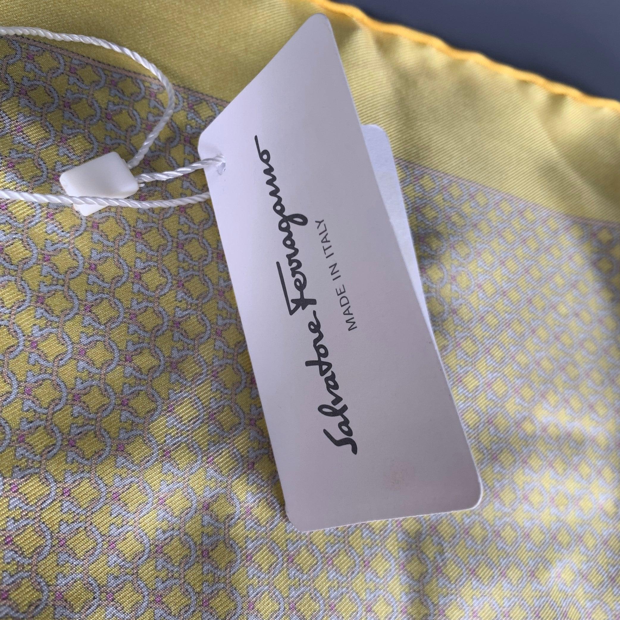 SALVATORE FERRAGAMO Yellow White Abstract Pocket Square 1