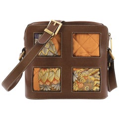 Salvatore Ferragamo Zip Shoulder Bag Leather and Quilted Printed Satin Medium