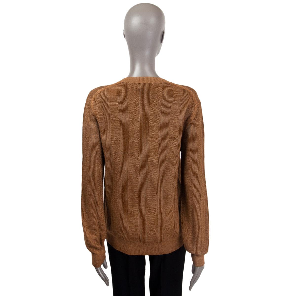 SALVATORE FERRAGMO brown wool silk cashmere Crewneck Sweater M In Excellent Condition In Zürich, CH