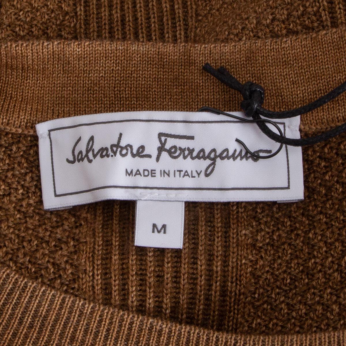 Women's SALVATORE FERRAGMO brown wool silk cashmere Crewneck Sweater M