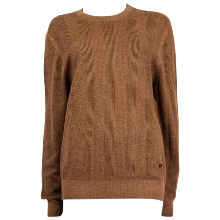 SALVATORE FERRAGMO brown wool silk cashmere Crewneck Sweater M