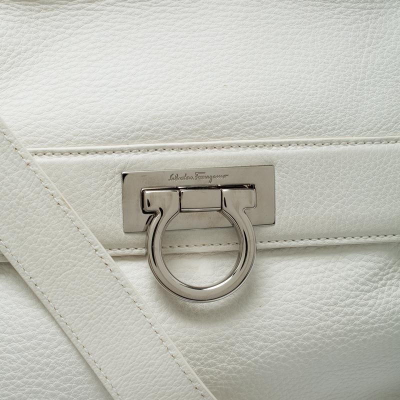 Salvatore Ferregamo White Leather Sofia Top Handle Bag 6