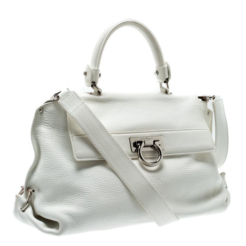Salvatore Ferregamo White Leather Sofia Top Handle Bag In Good Condition In Dubai, Al Qouz 2