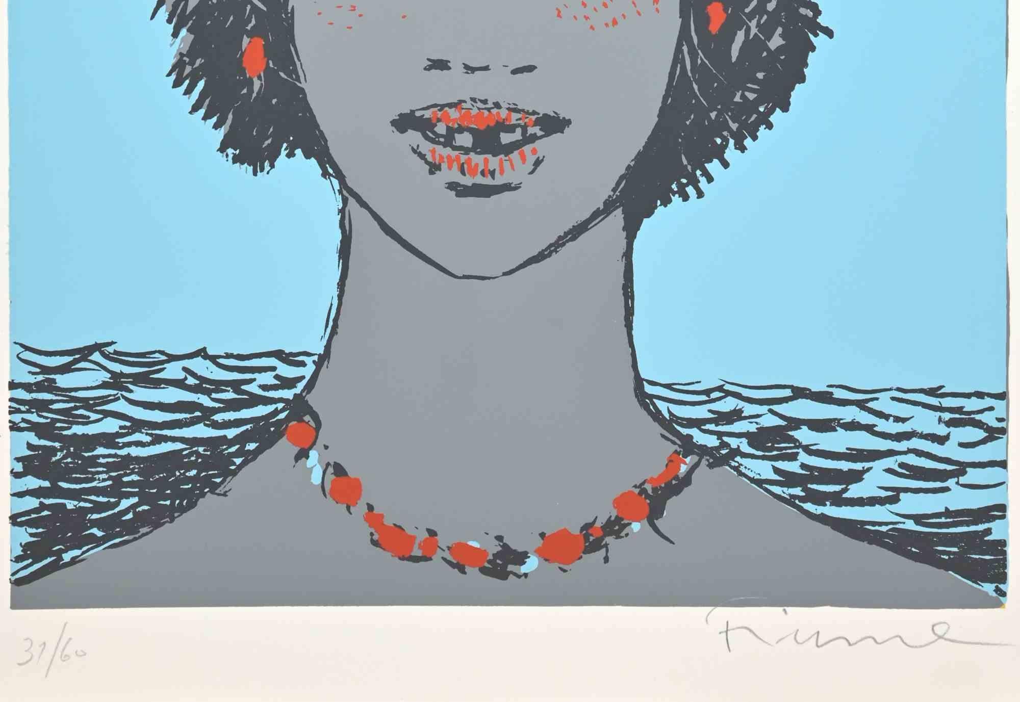 Retrato con paloma  - Serigrafía de Salvatore Fiume - 1970 en venta 1