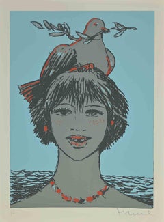 Portrait with Dove  - Screen Print by Salvatore Fiume - 1970