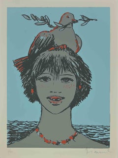 Portrait with Dove - Screen Print by Salvatore Fiume - 1970