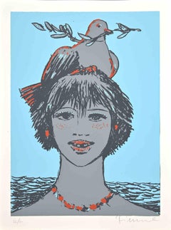 Portrait with Dove - Screen Print by Salvatore Fiume - 1970