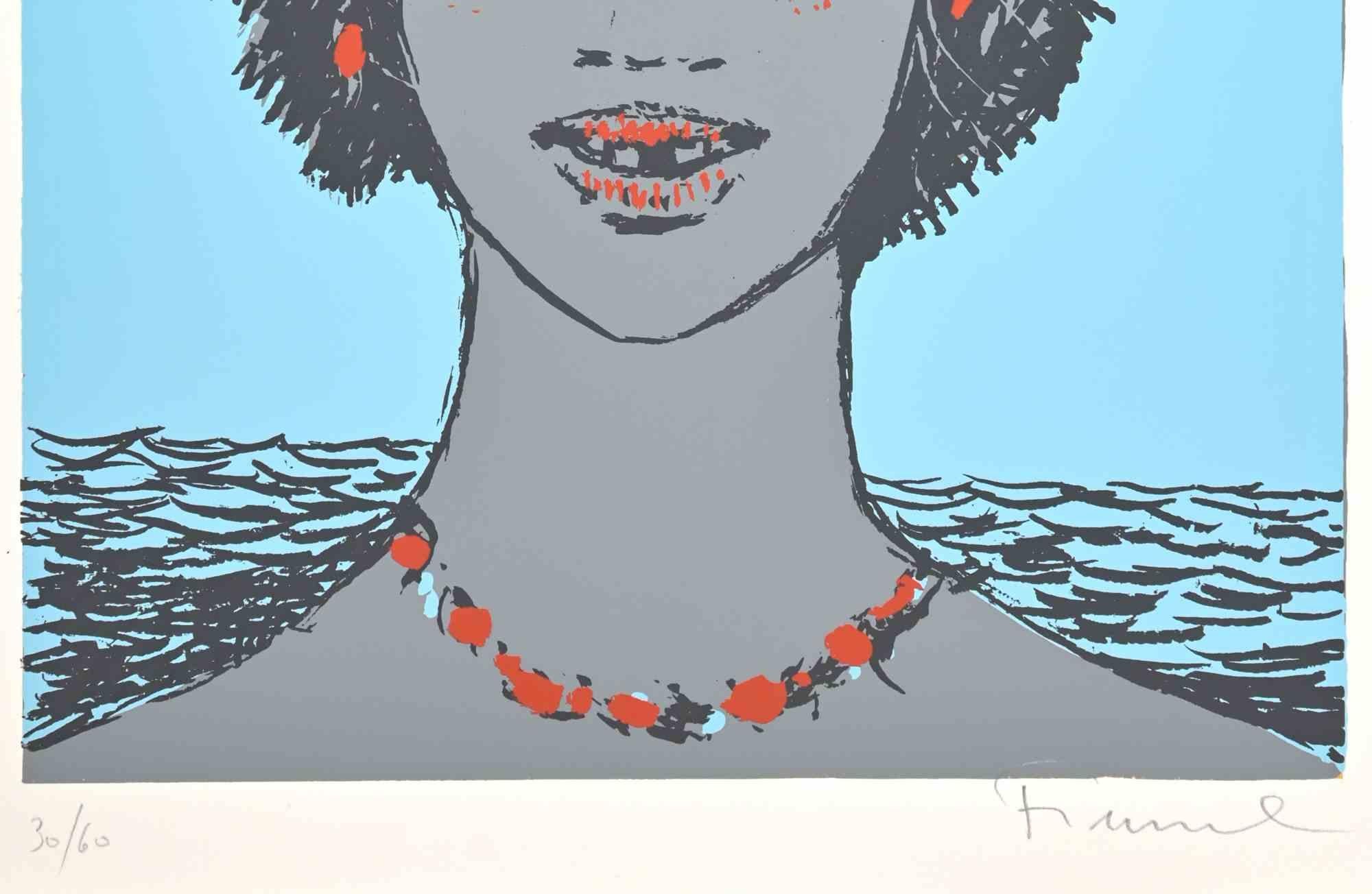 Portrait with Dove  - Screen Print by Salvatore Fiume - 1970s  For Sale 1