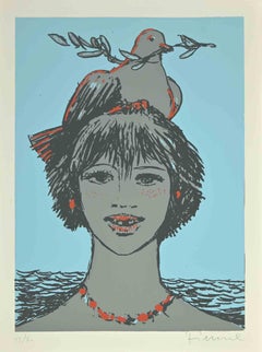 Portrait with Dove  - Screen Print by Salvatore Fiume - 1970s 