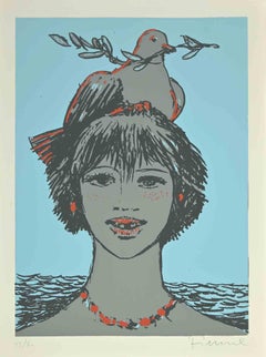 Portrait with Dove - Screen Print by Salvatore Fiume - 1970s