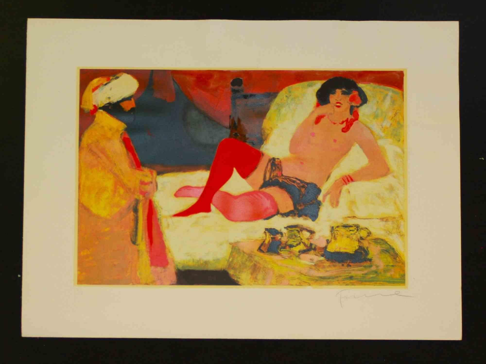 Siebdruck auf Magnani-Pescia Papier 310 gr/m2, Papierformat 59cmx76,5cm , 61cm x 40,5cm; weist Gebrauchsspuren auf

Werknummer R/Z; 

Titel "L'invito" authentisch und Bora-Stempel
Salvatore Fiume (Comiso 1915 - Mailand 1997). Im Laufe seines Lebens