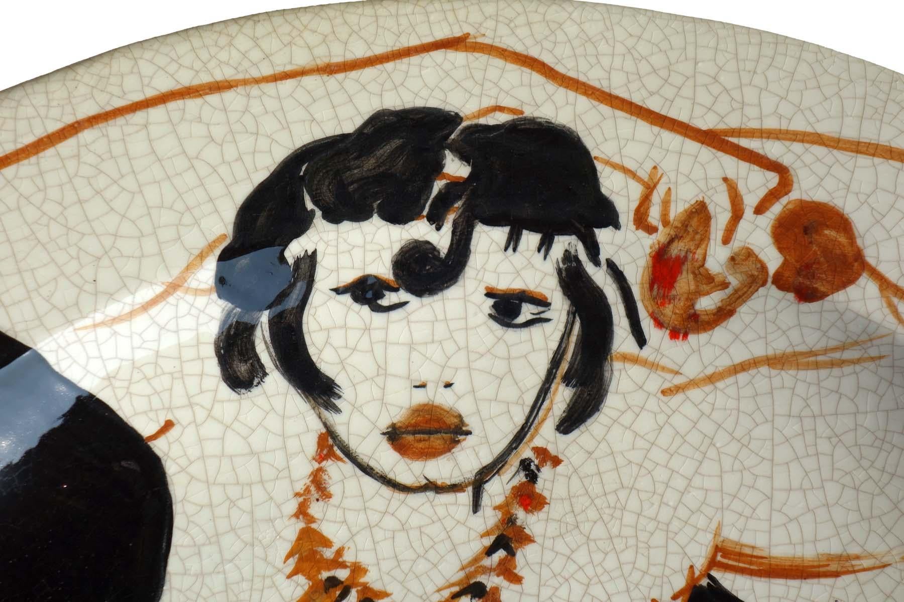 Salvatore Fiume Ceramiche Rossicone Keramik-Künstlerin Nudo Donna Piatto, Nudo (Handbemalt) im Angebot