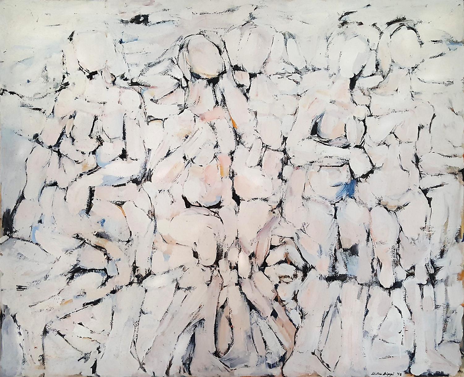 Salvatore Grippi Abstract Painting - Abstract  Nude Female Figures Like de Kooning, Monochromatic Neutral Palette