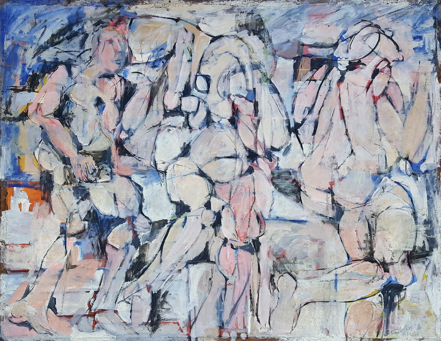 Salvatore Grippi Figurative Painting - Figures Running - Early Abstract Expressionism like Willem de Kooning