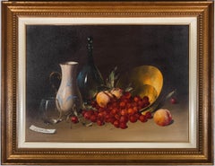 Salvatore Langella - Framed Italian 20th Century Oil, Still Life with Cherries