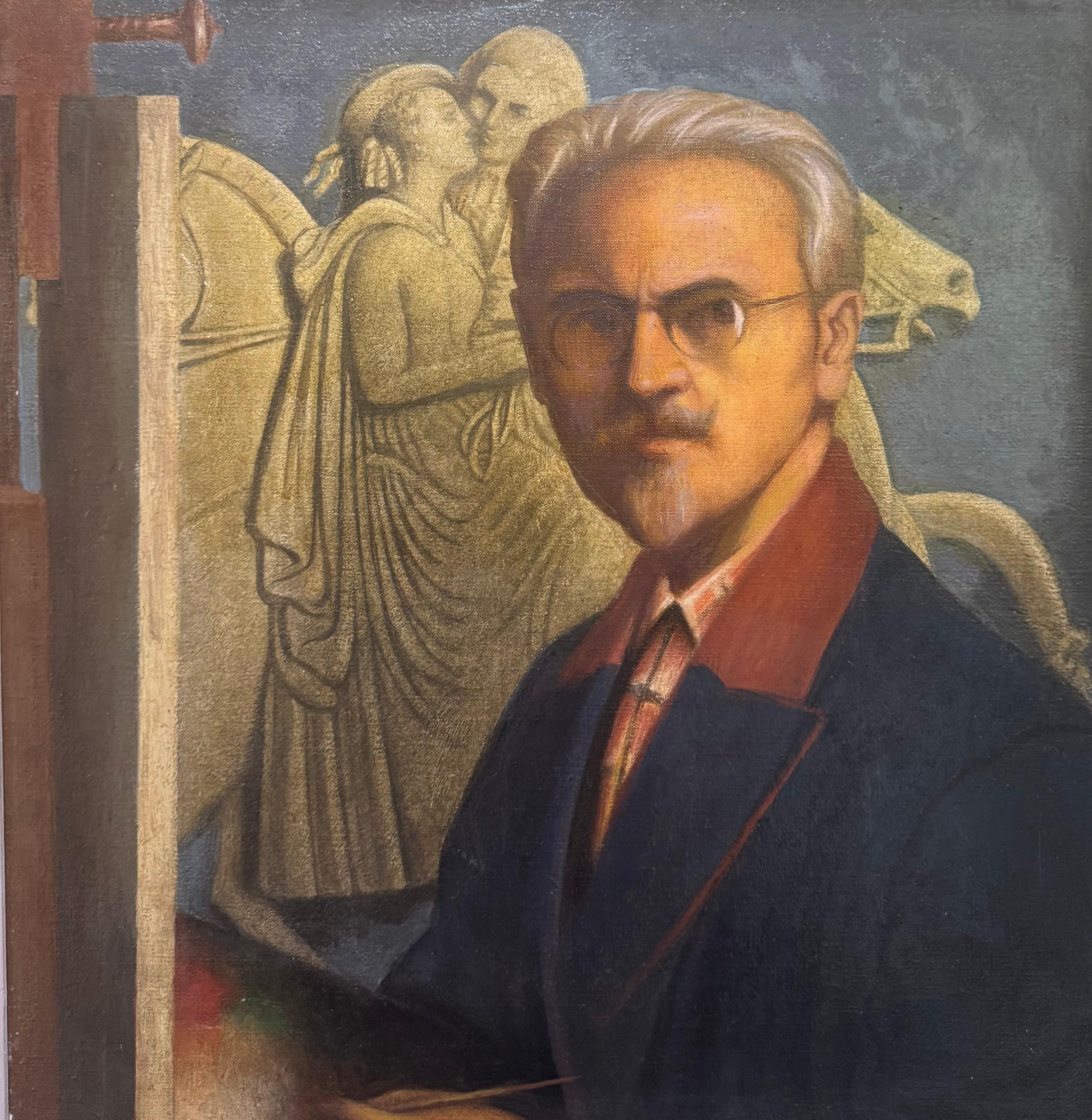 Amerikanischer Realist SELF PORTRAIT Gemälde Whitney Museum Smithonian (Amerikanischer Realismus), Painting, von Salvatore Lascari