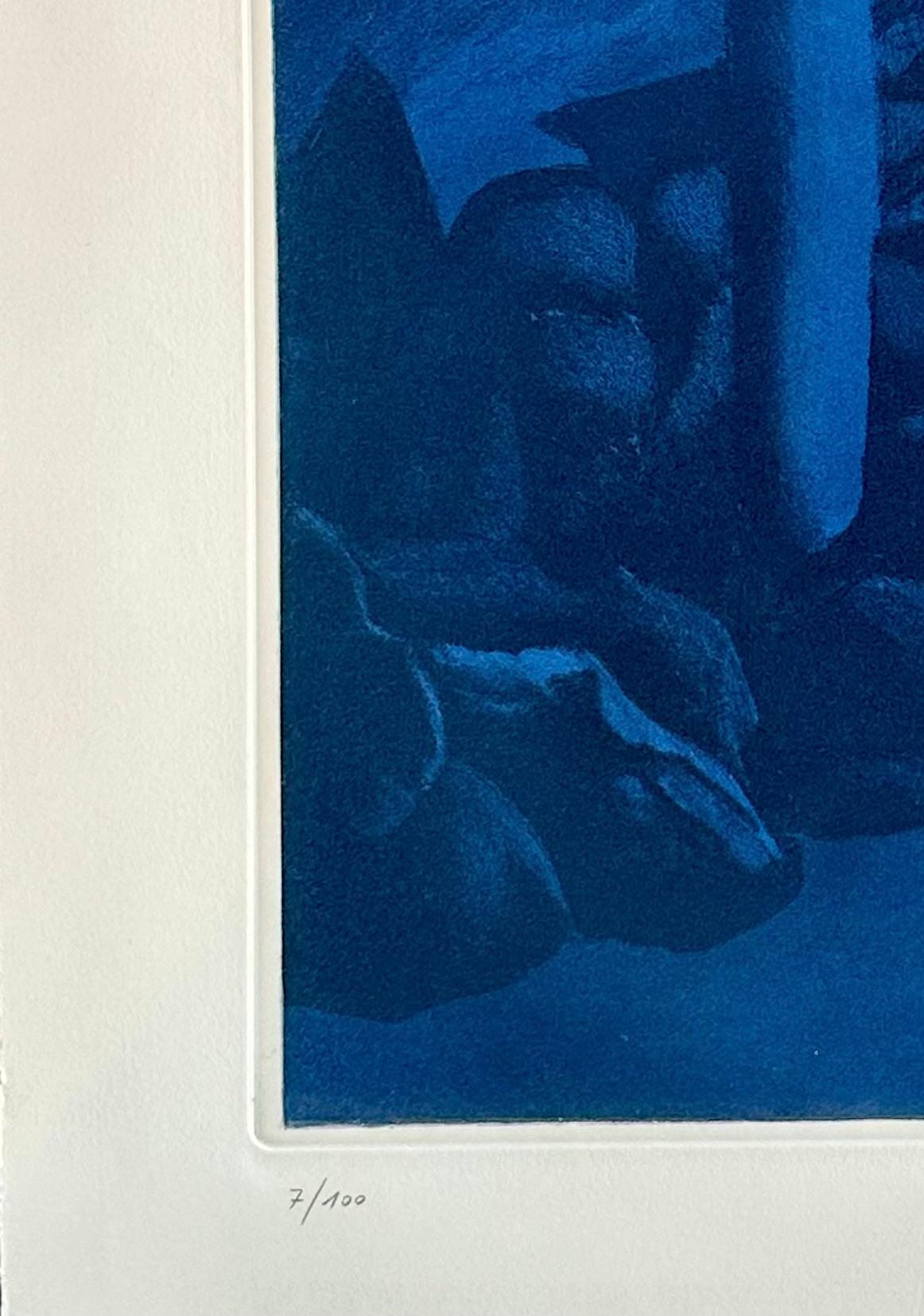 SALVO, Nocturno,  Aguatinta en color - Landscape Print Blue de Salvatore Mangione (Salvo)