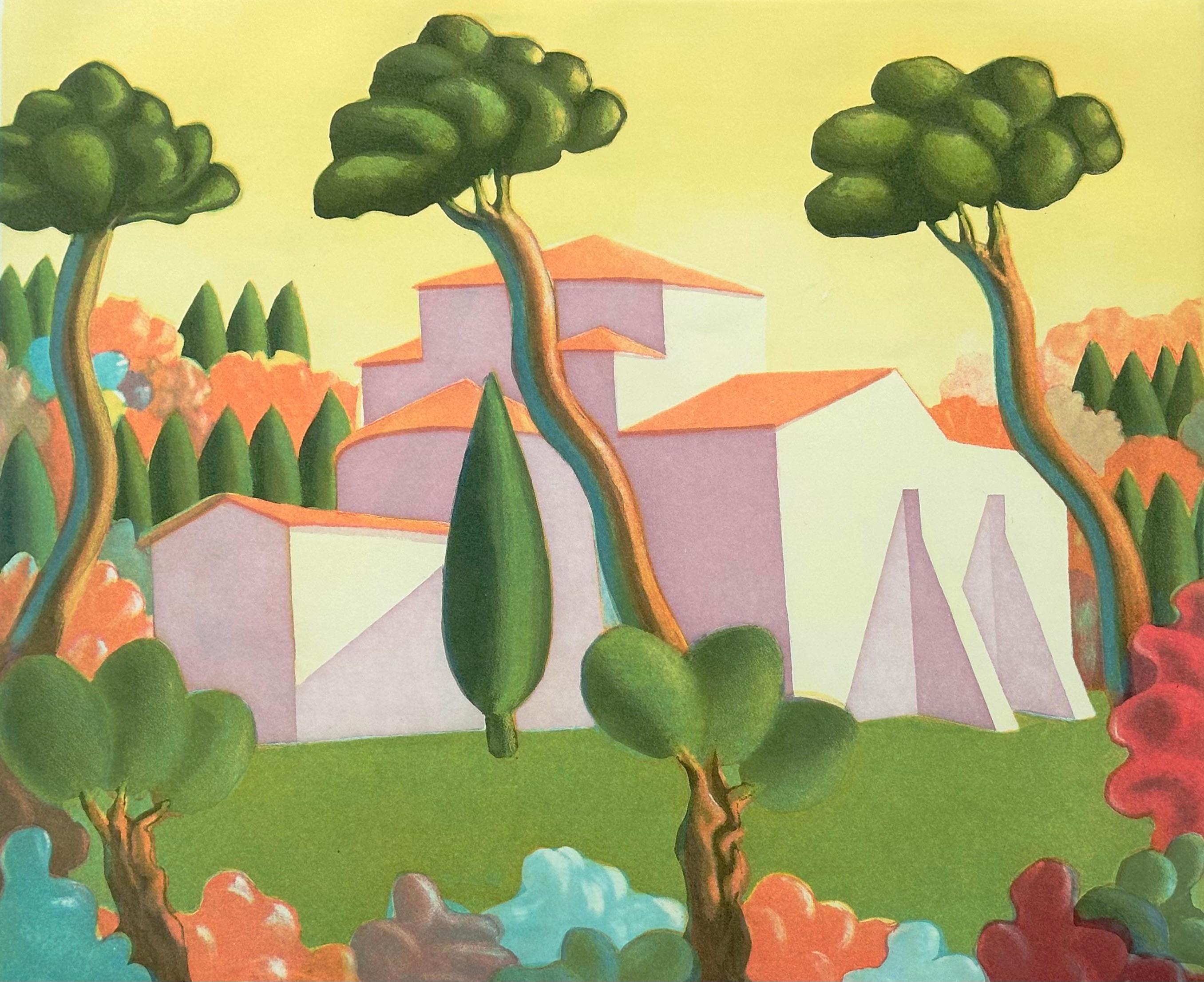 SALVO, Paesaggio,  Acquatinta a colori - Print Realismo di Salvatore Mangione (Salvo)