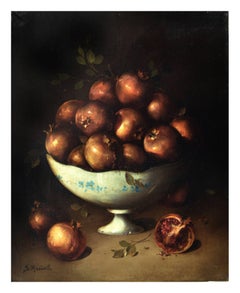 POMEGRANATES - Dutch School -Italian Still Life Oil on Canvas Painting