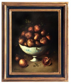 POMEGRANATES - Dutch School -Italian Still Life Oil on Canvas Painting